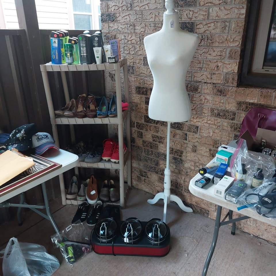 New QVC clothing $2; Used clothing $1; Handcrafted jewelry; beads; DVDs; camping cots; household goods; lots of misc. Fri May 29th & Sat May 30th 7am – 2pmish. If our signs are out, we are open. 1125 S La Salle Dr